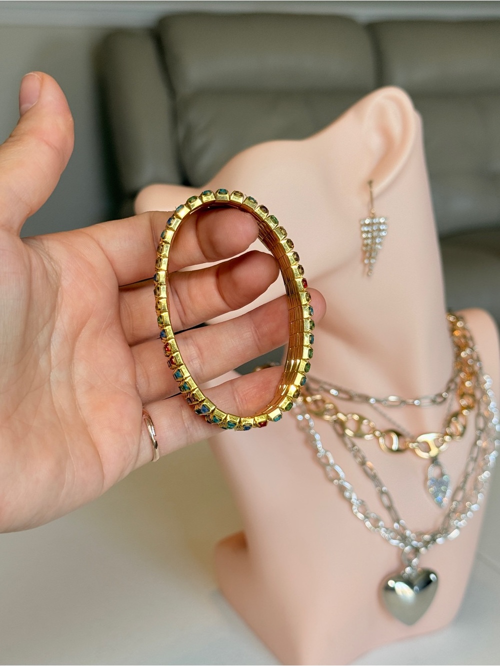 MultiColor Gemstone Stretch Bracelet - Picture 7 of 8